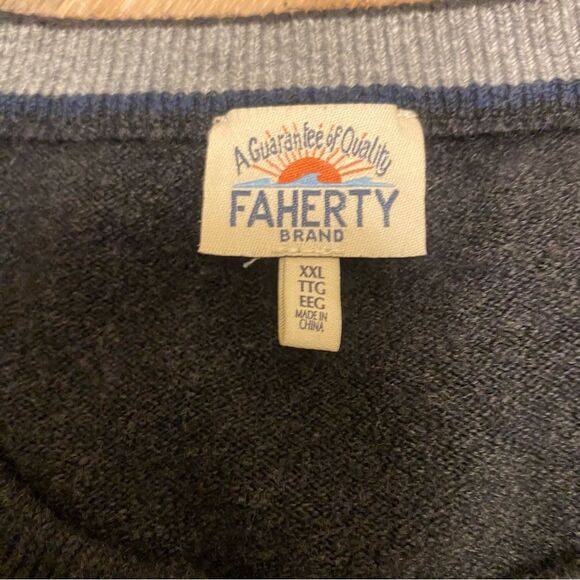 Faherty Sunwashed Crewneck Pullover Sweater Grey XXL | Organic Cotton Comfy Soft - Picture 3 of 4